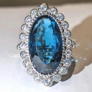 Luxury Intense Blue Sapphire 13.60ct 925 Sterling silver Simulated diamond Ring